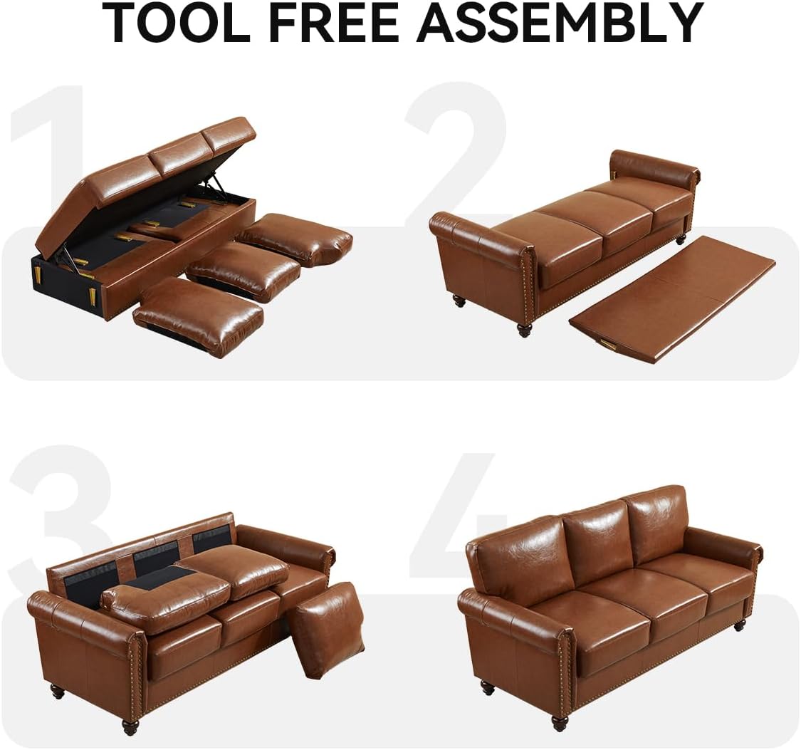80" Faux Leather Sofa with Storage