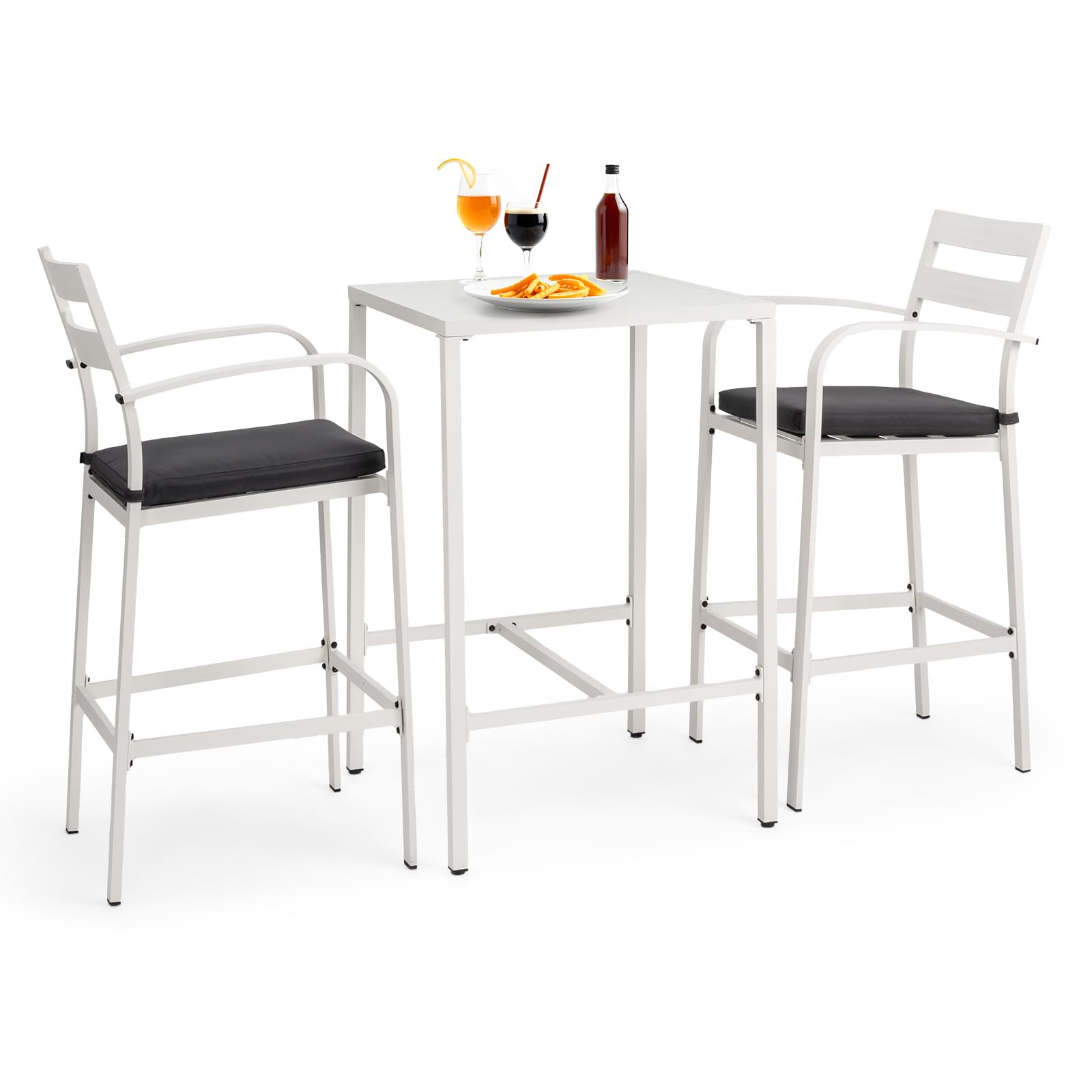 3-Piece Outdoor Bar Set with Aluminum Table and Cushioned Chairs
