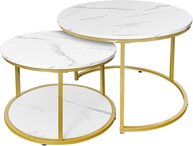 Nesting Tables Set of 3 Round Coffee Side Tables Gold
