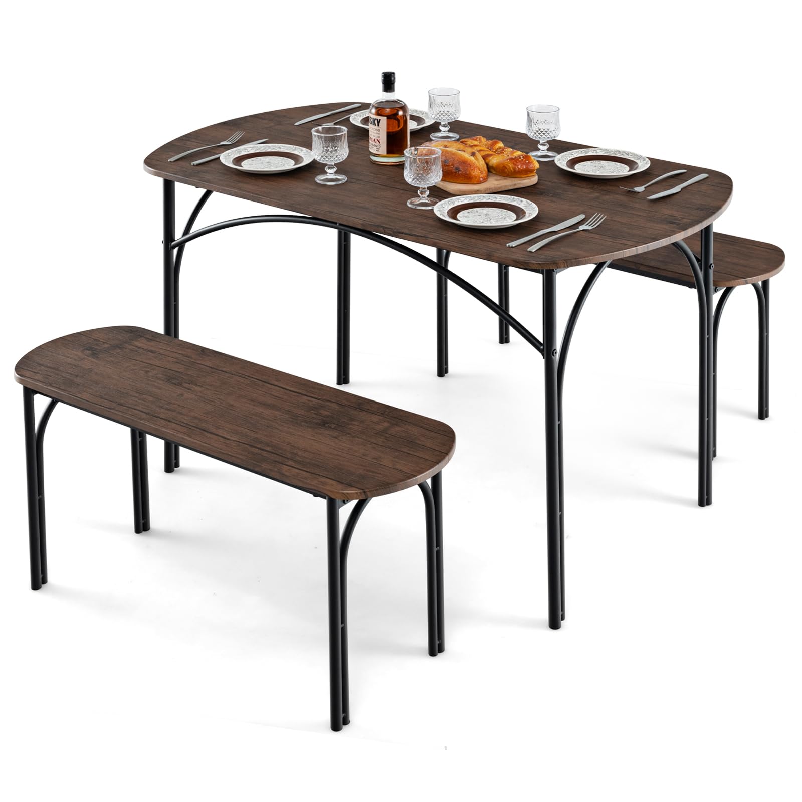 3-Piece Dining Table Set with 2 Benches