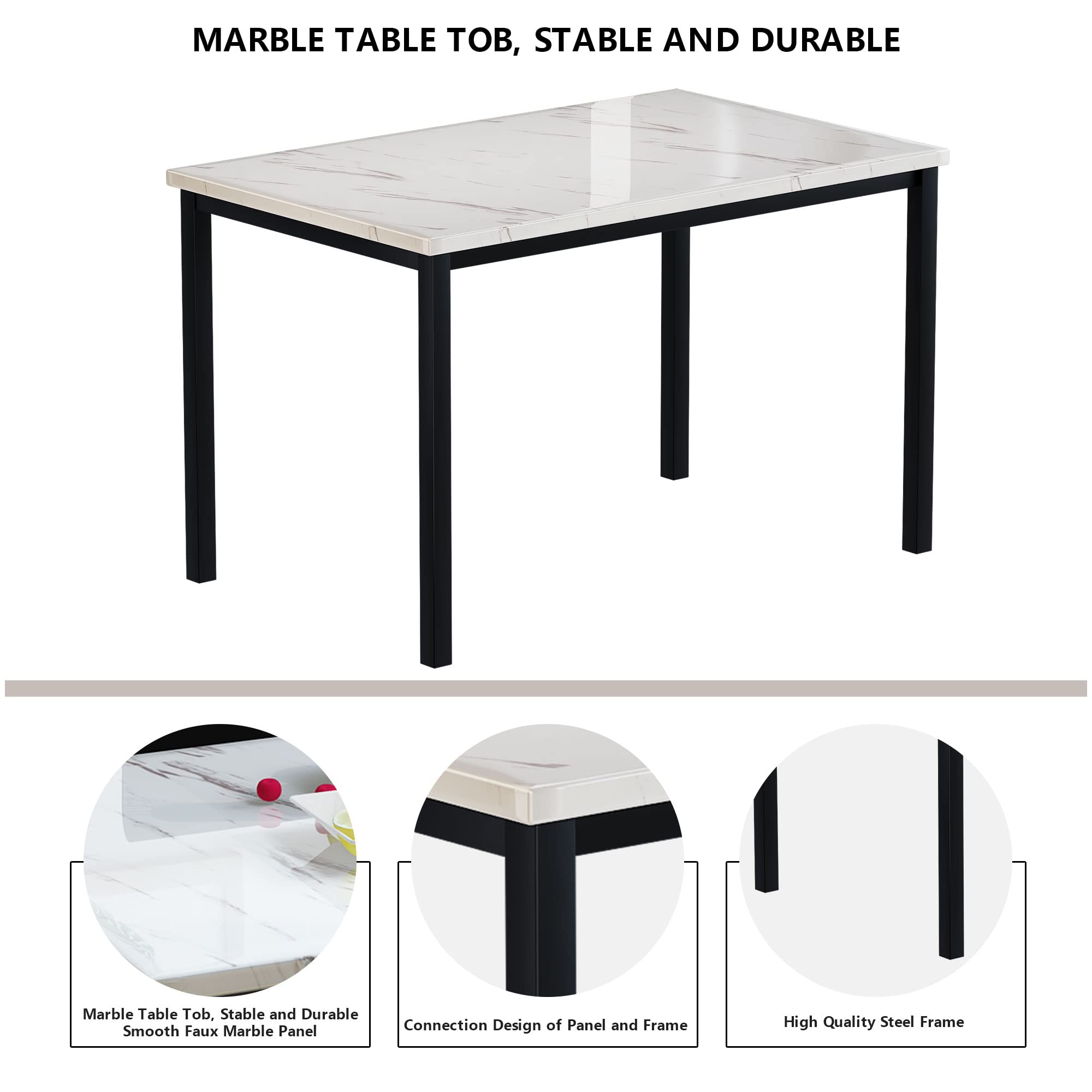 5-Piece Dining Table Set with Faux Marble Top