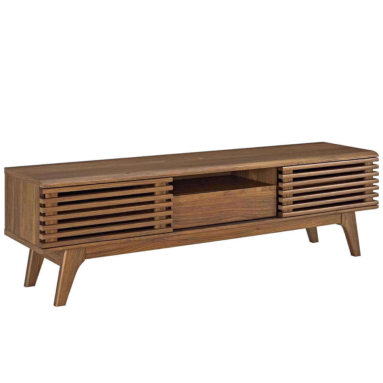 Mid-Century TV Stand with Sliding Doors