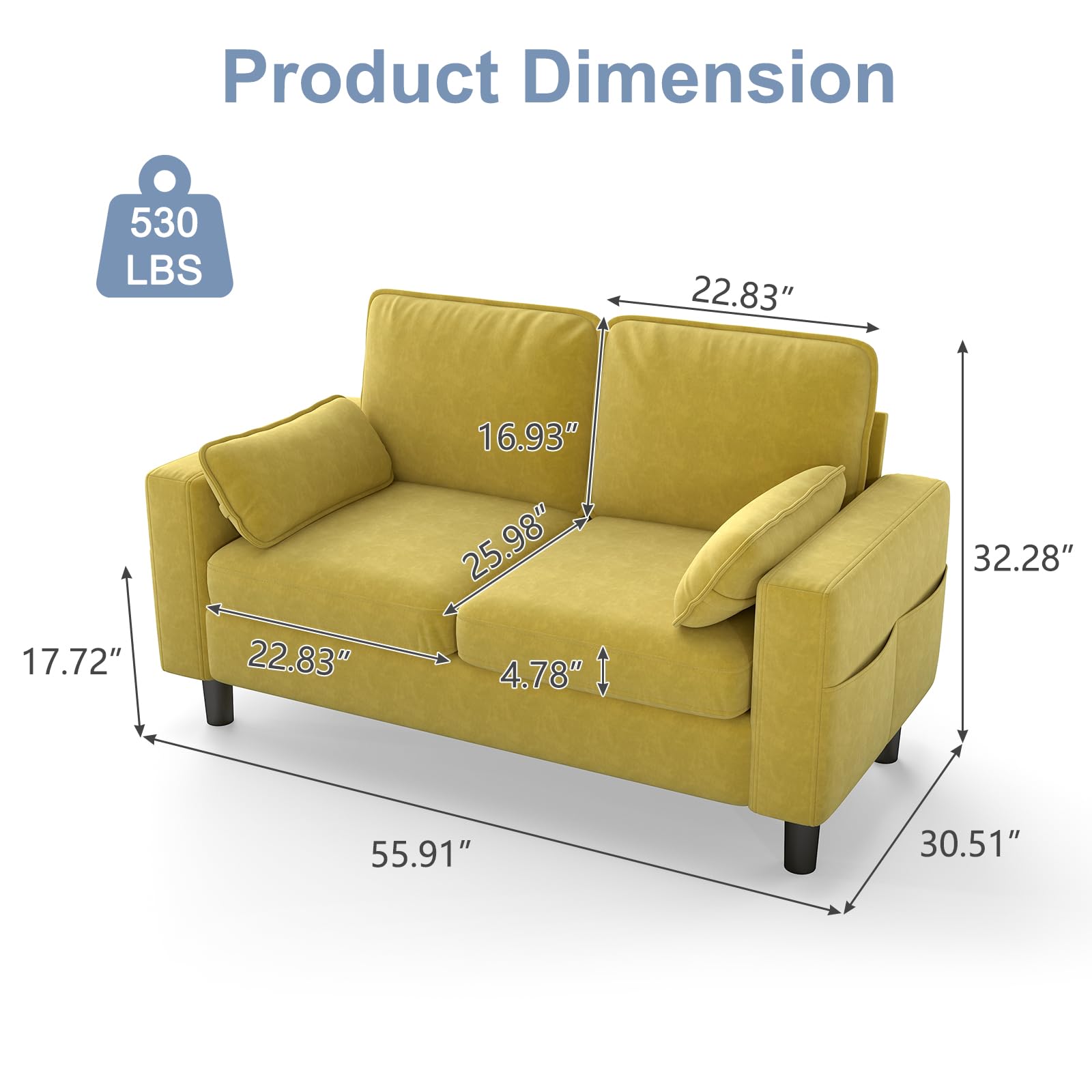 Modern Yellow Loveseat Sofa with Removable Cover