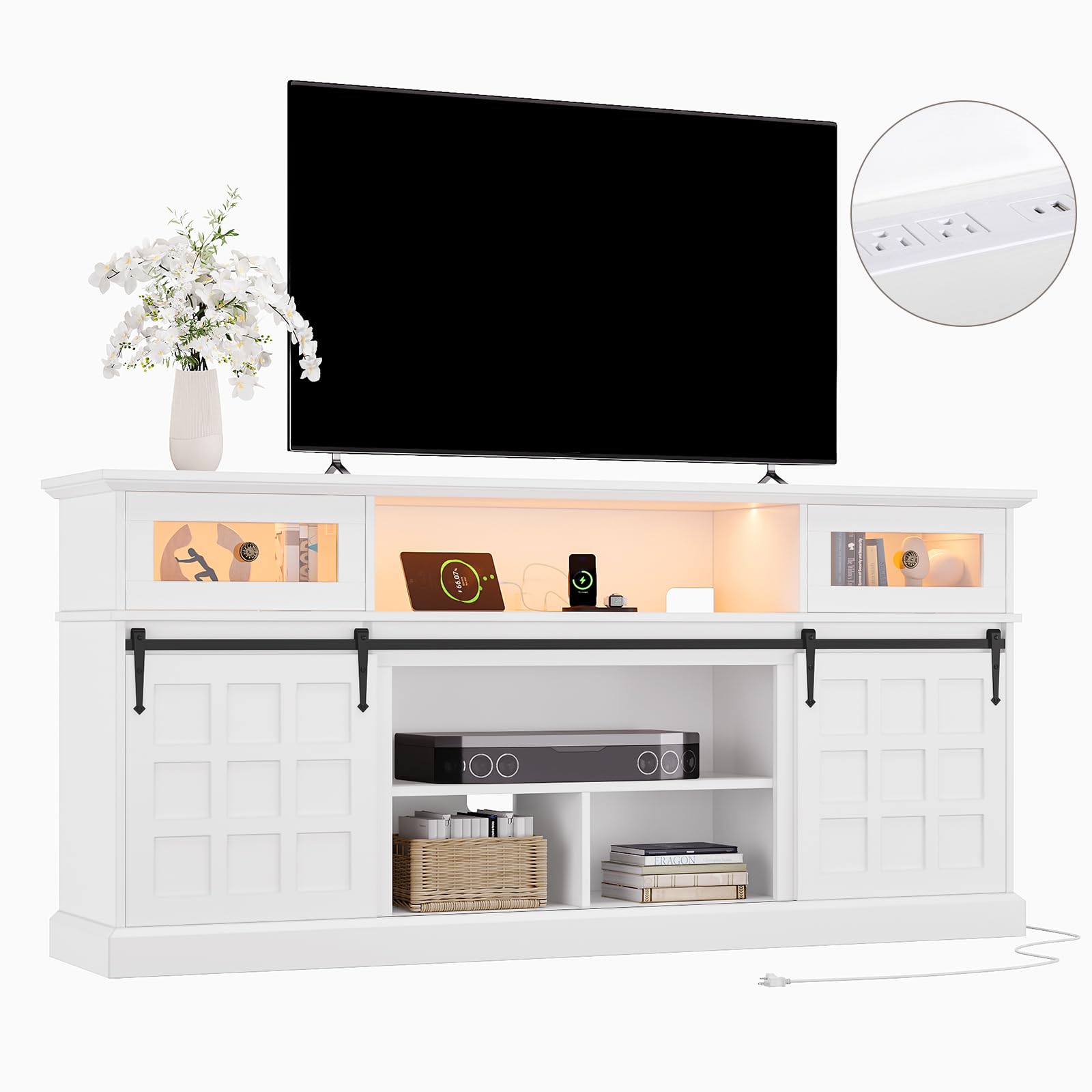 70" LED TV Stand with Outlets and Storage