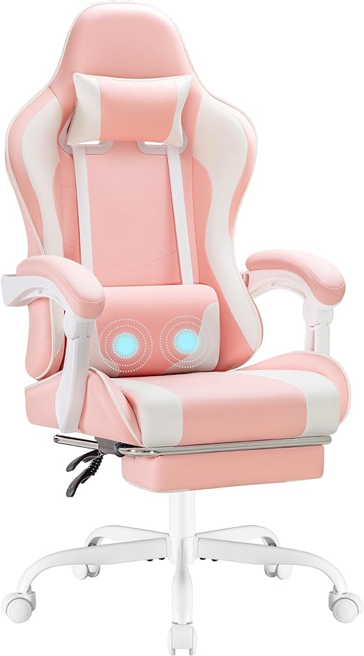 Ergonomic Gaming Chair with Footrest and Massage Lumbar Support