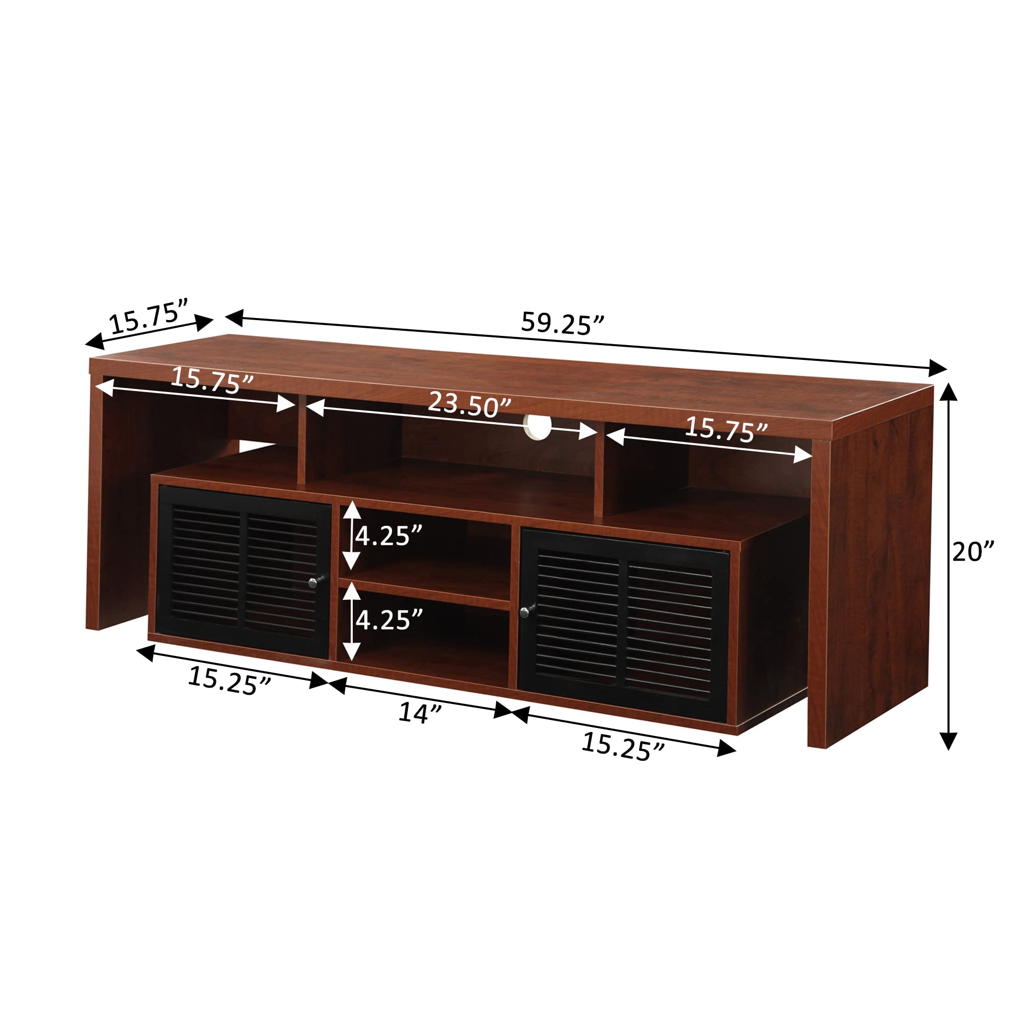 60" TV Stand with Storage Cabinets and Shelves