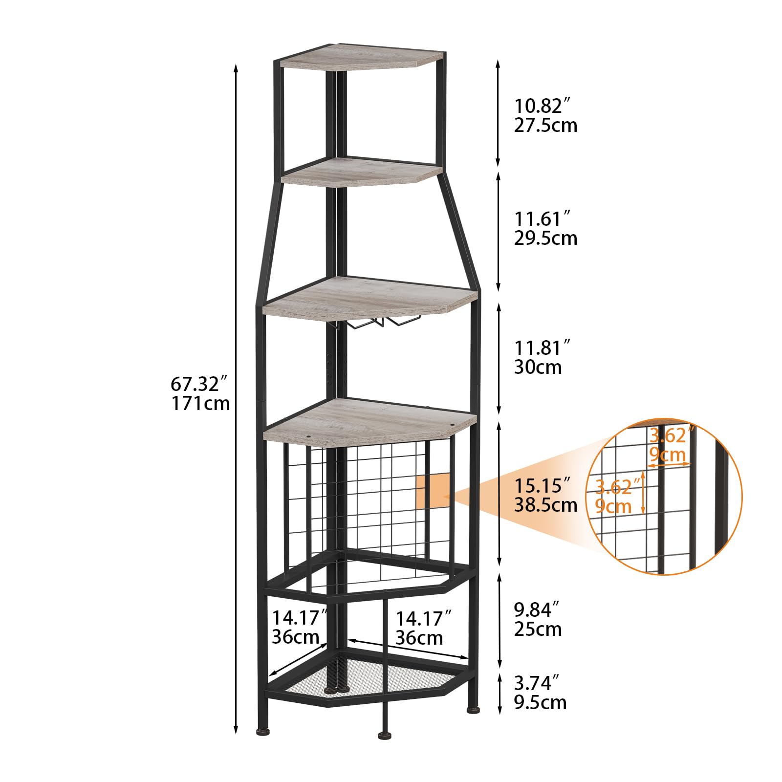 5-Tier Corner Wine Rack with Glass Holder