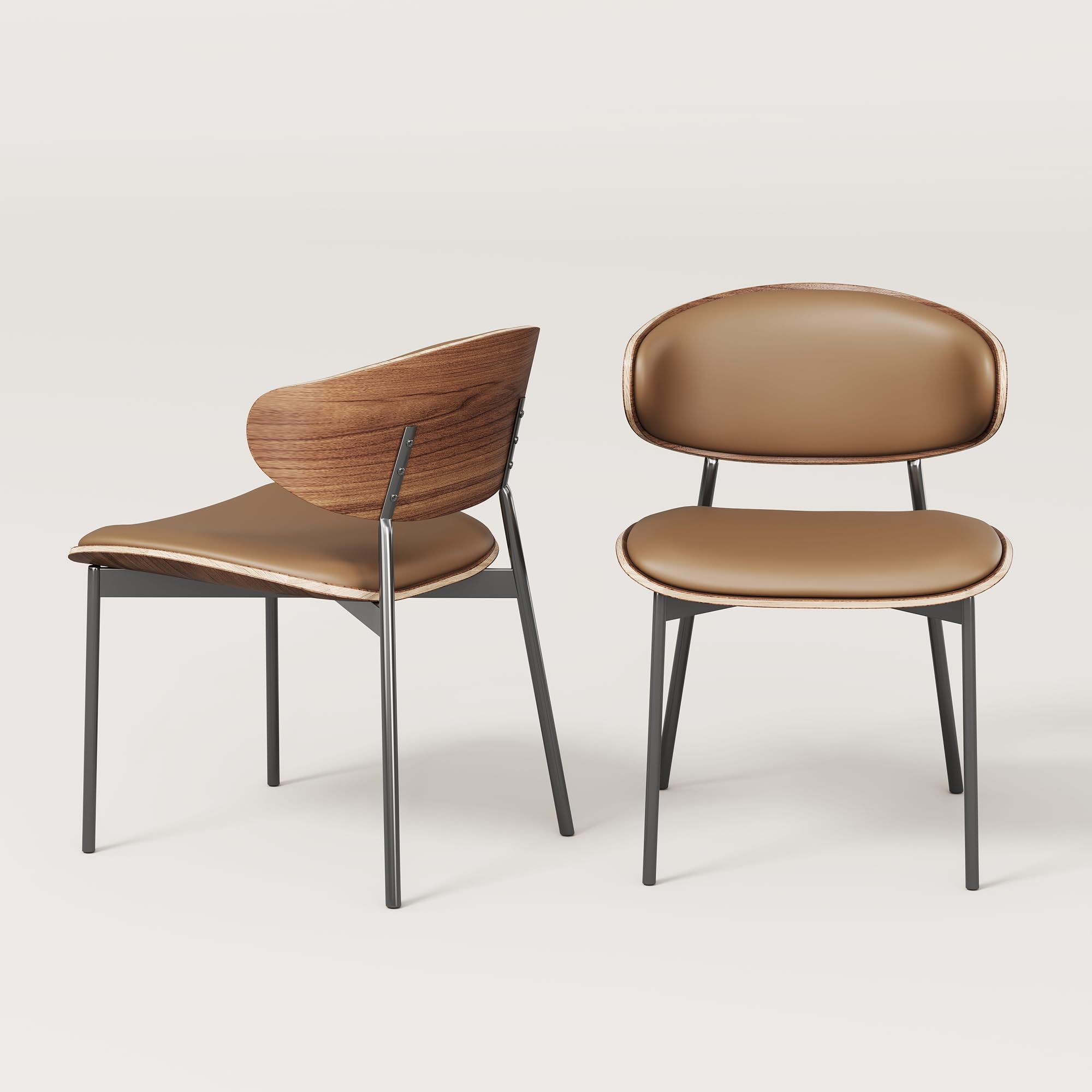 Mid-Century Modern Faux Leather Dining Chairs - Set of 2