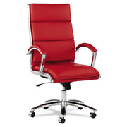 High-Back Swivel Tilt Office Chair Red Soft Leather Chrome Frame