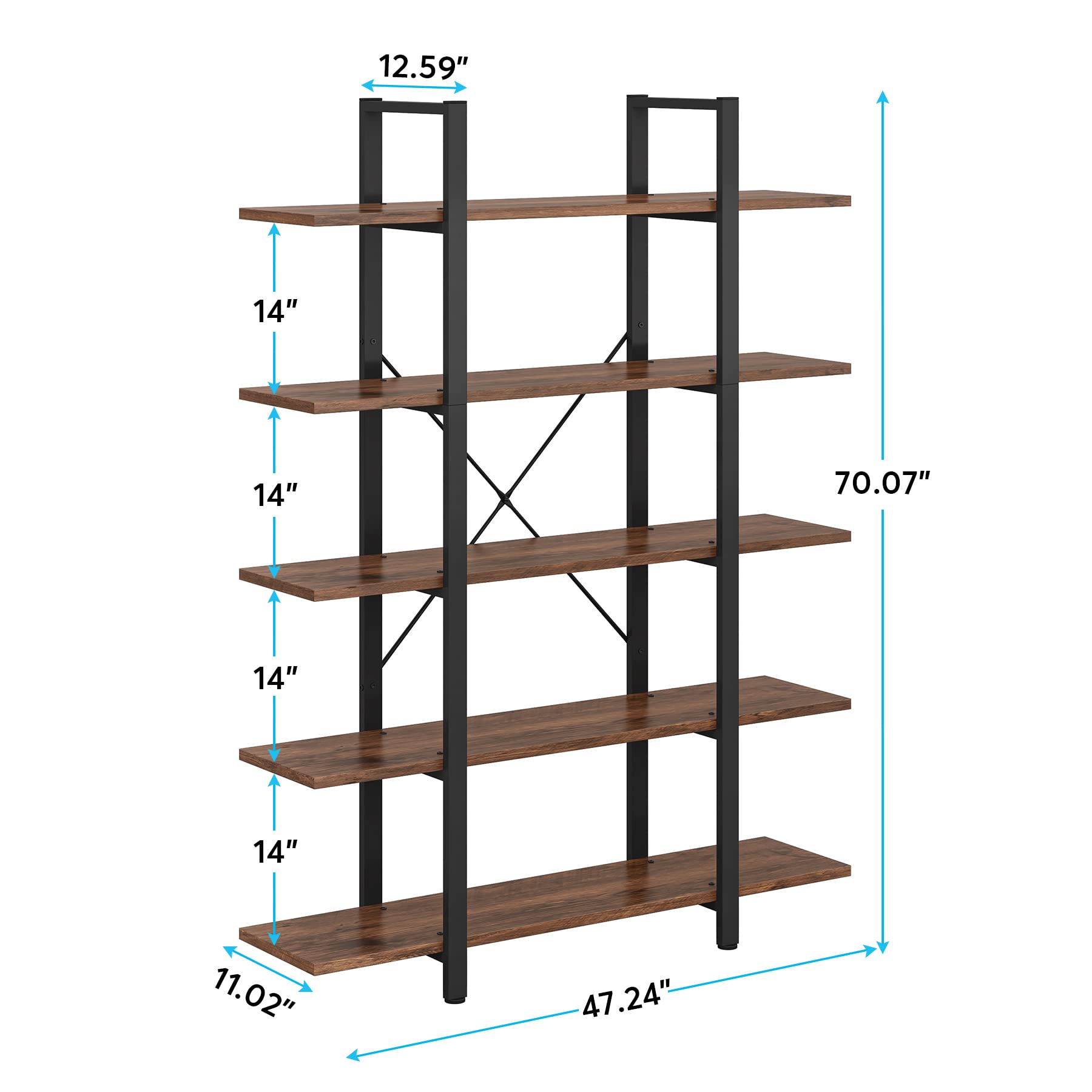 5-Tier Industrial Bookshelf