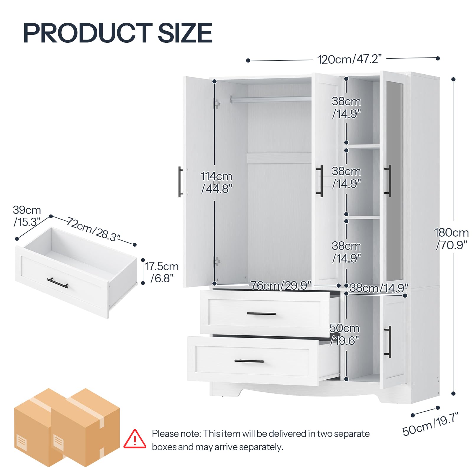 Armoire Wardrobe Closet with Mirror and Hanging Rod