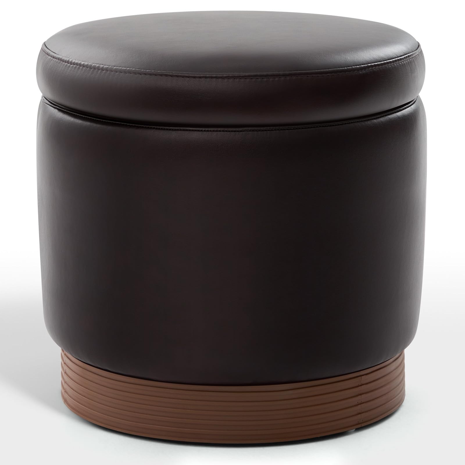 Round Storage Ottoman Dark Brown Swivel Footstool