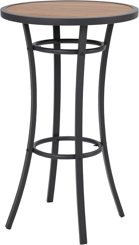 Round Bar Height Patio Table with Wood-Like Top