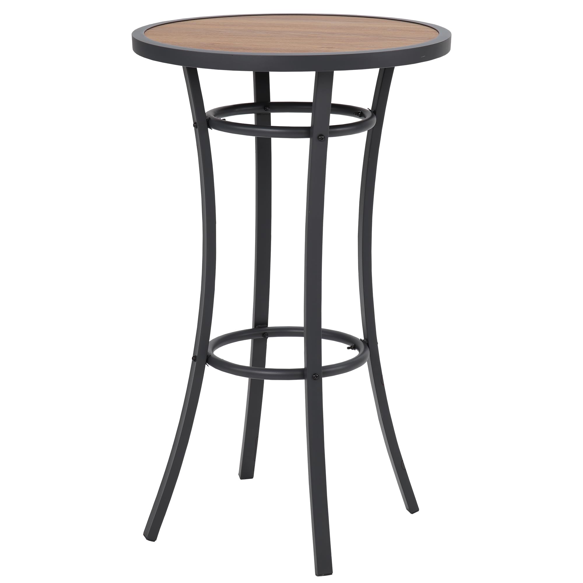 Round Bar Height Patio Table with Wood-Like Top