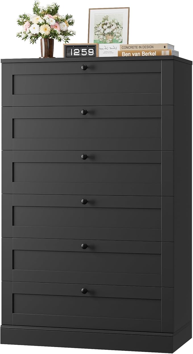 White 6 Drawer Dresser - 52" Tall Vertical Storage Cabinet