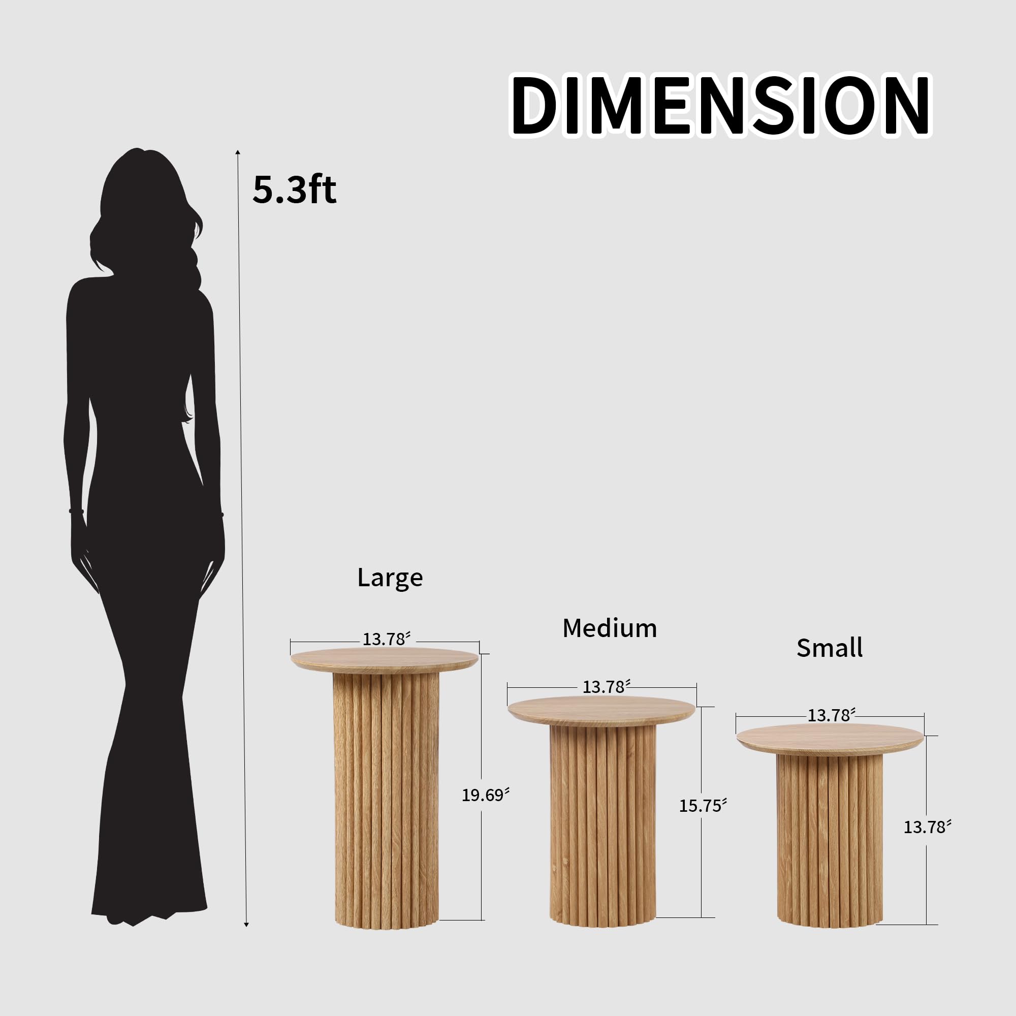 Round Nesting Coffee Table Set of 3 Mid Century Modern Fluted