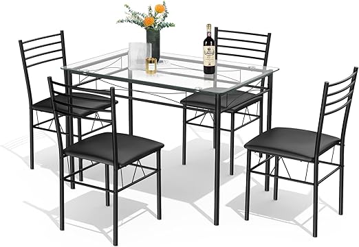 5-Piece Dining Table Set with High-Back Chairs