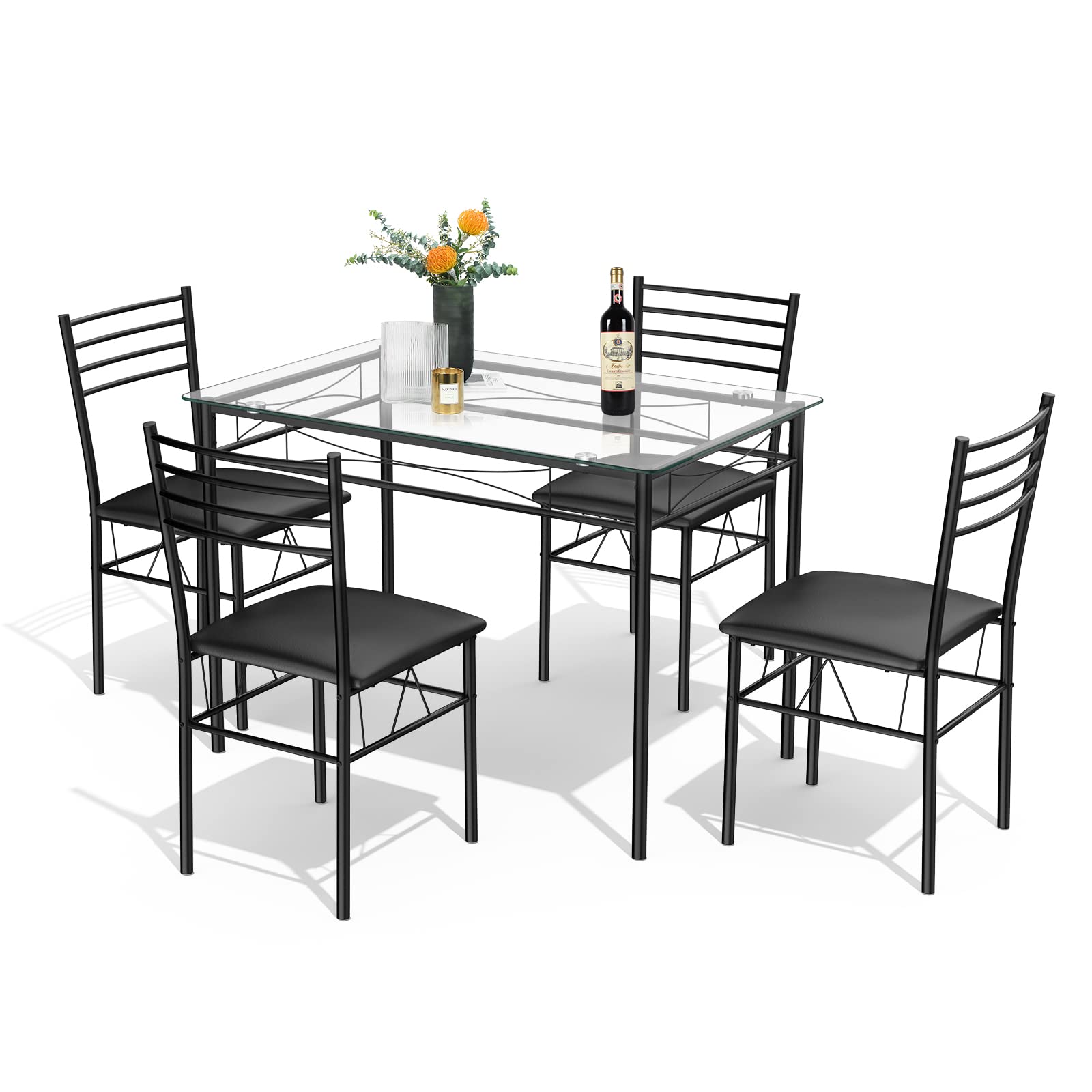 5-Piece Dining Set with Tempered Glass Table