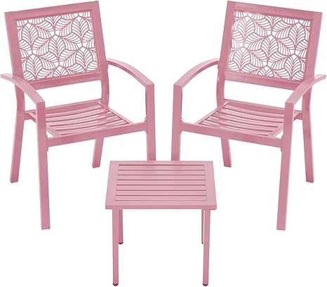 Outdoor Bistro Set for 2 with Stackable Chairs and Coffee Table