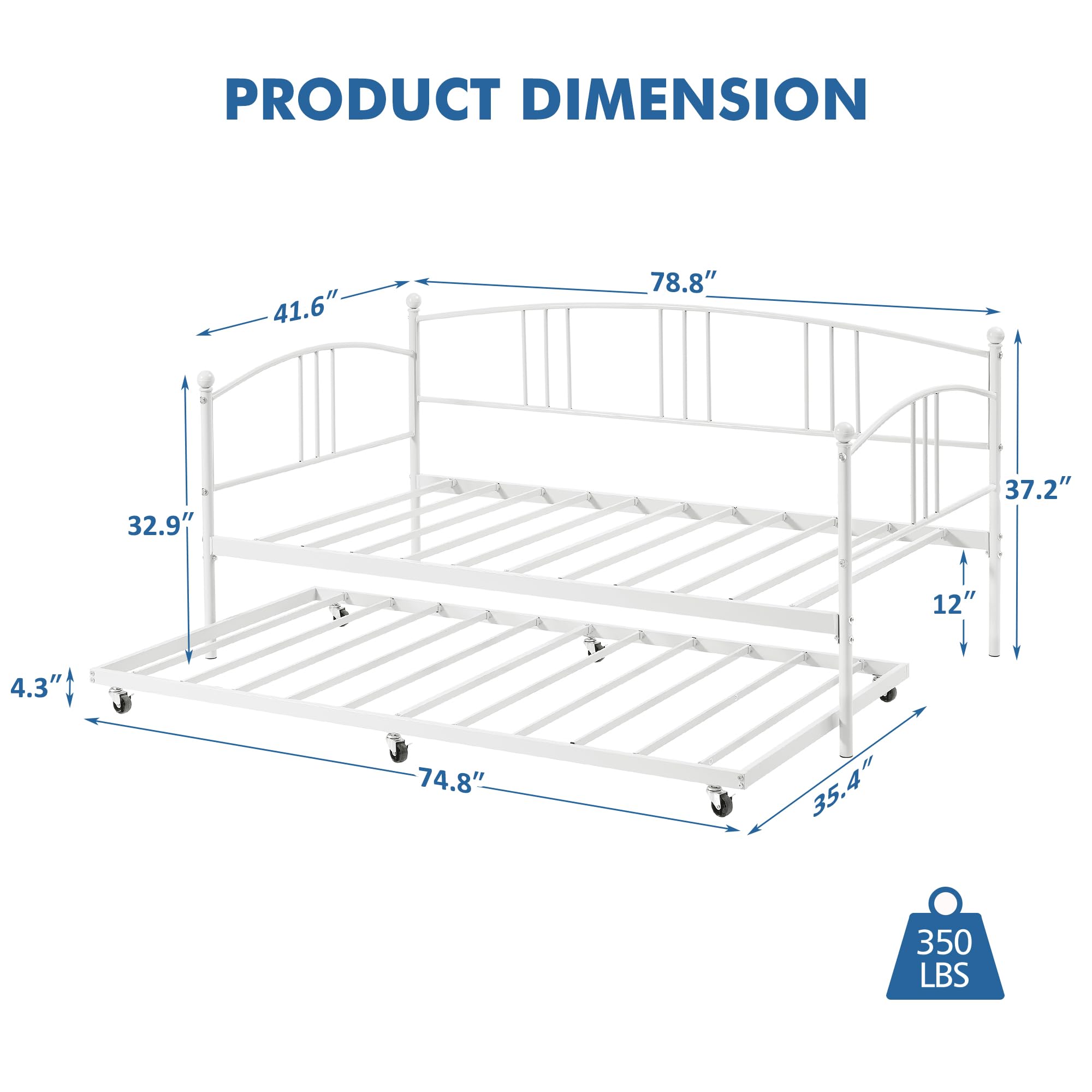 Twin Daybed with Trundle and Casters