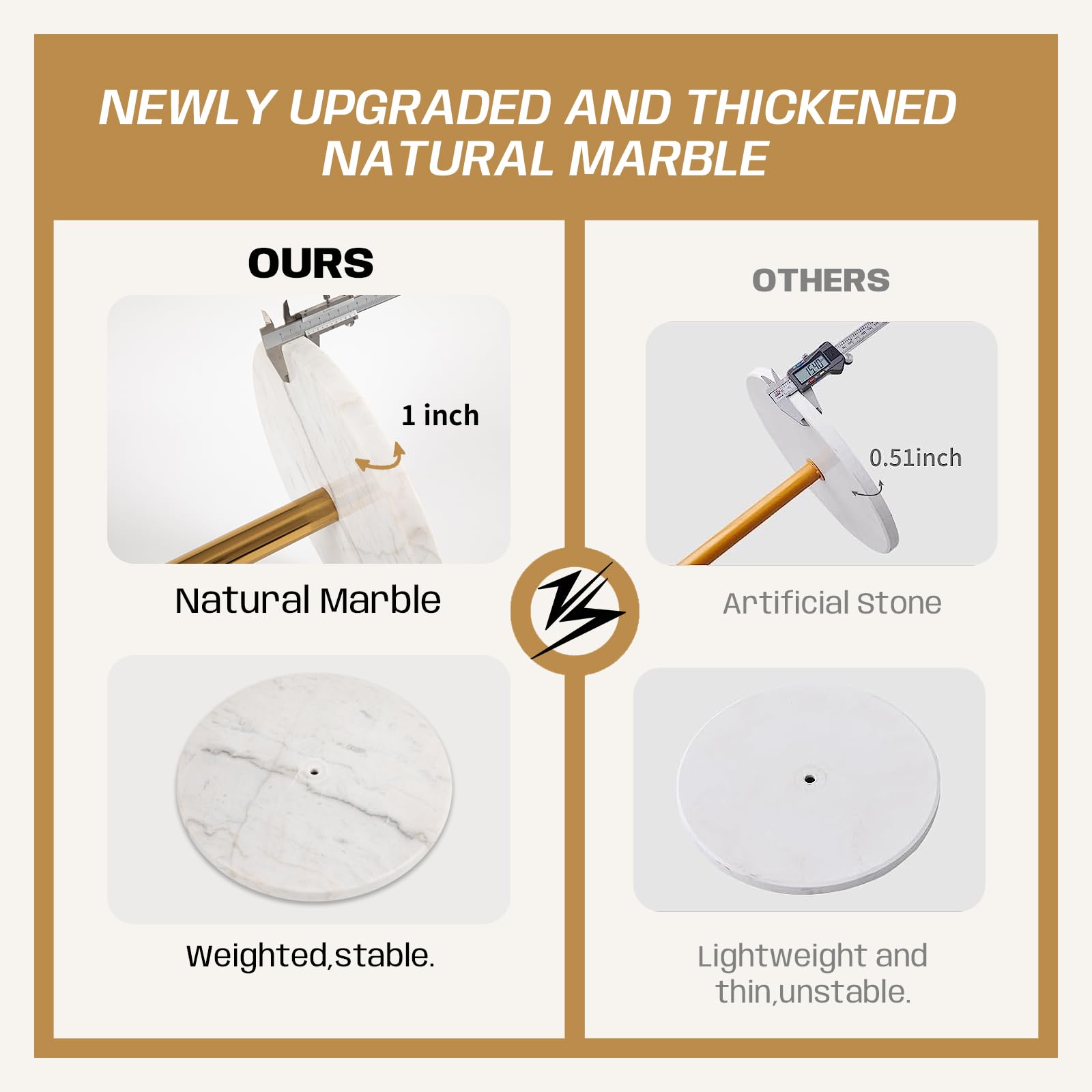 Metal Coat Rack Stand with Marble Base - 8 Hooks