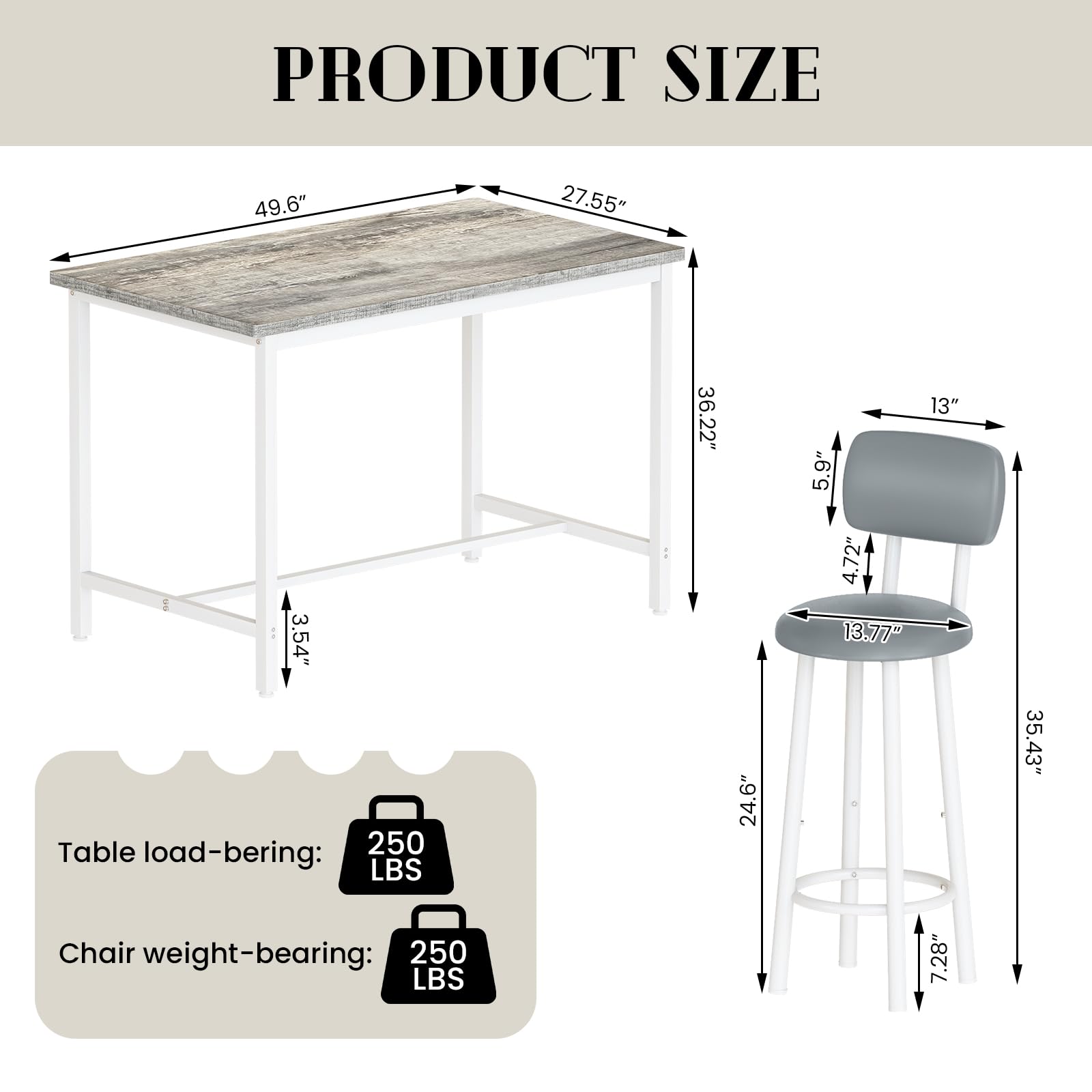 50" Counter Height Dining Table Set for 6 - 7 Piece
