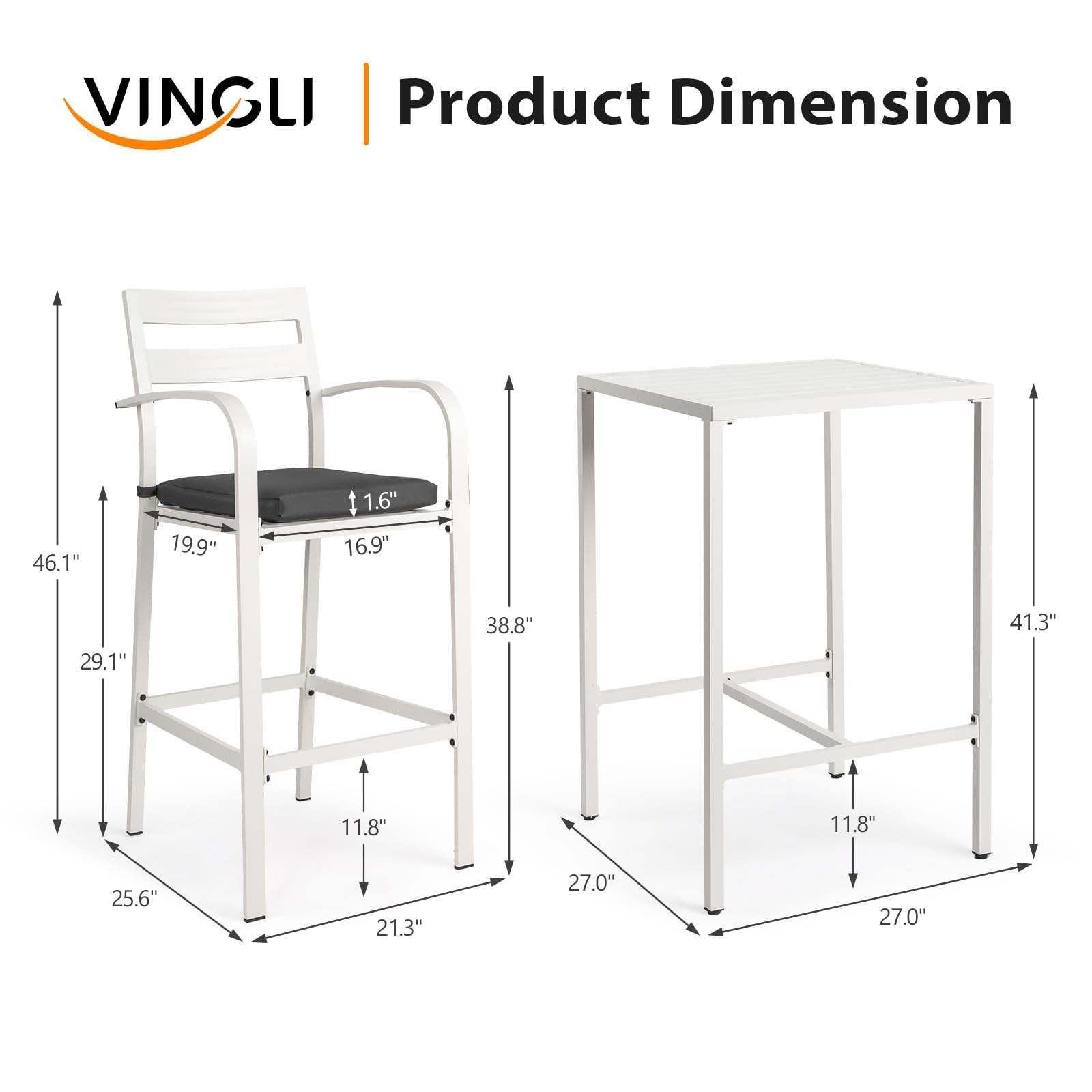 3-Piece Outdoor Bar Set with Aluminum Table and Cushioned Chairs