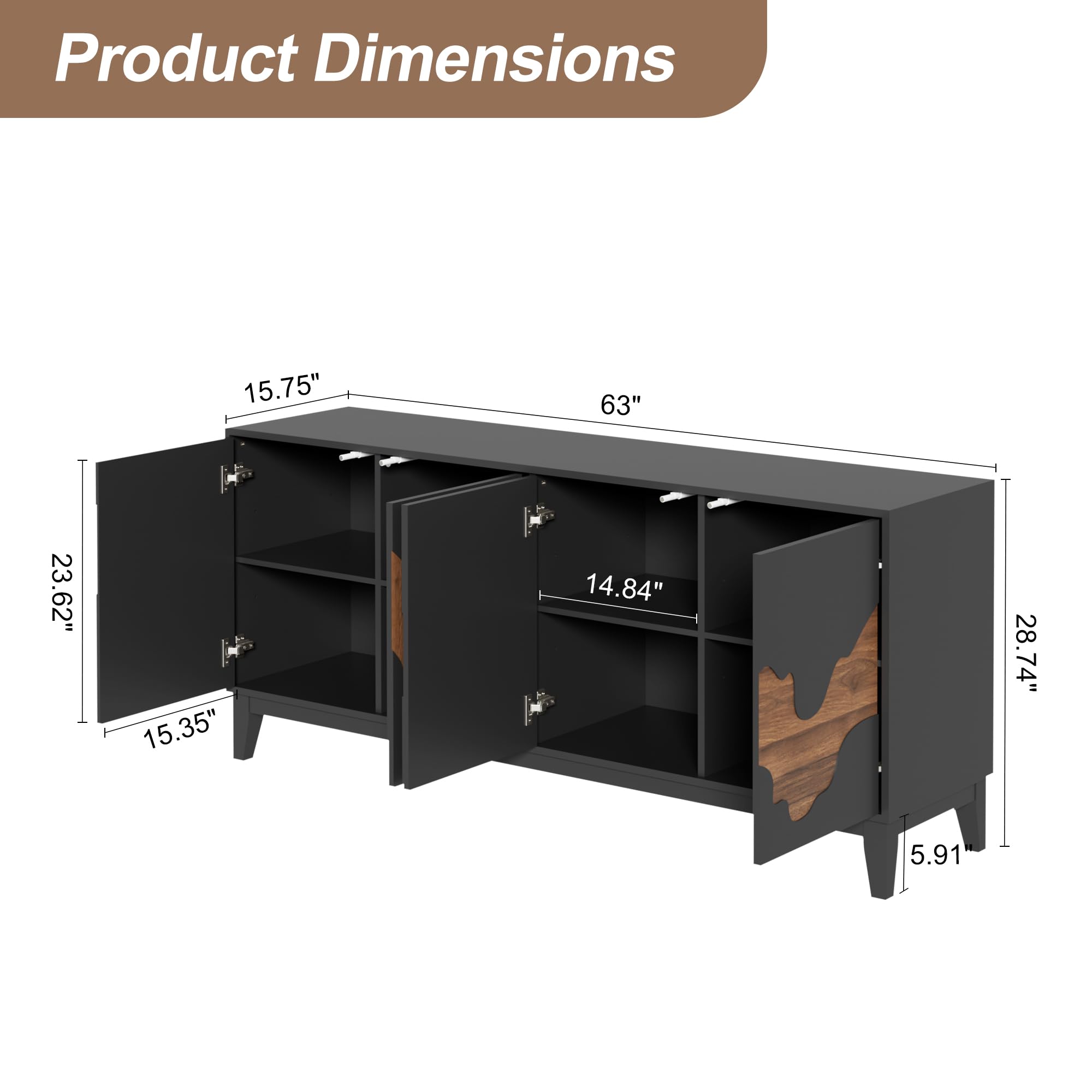 Modern 4-Door Sideboard Buffet Cabinet with Water Stream Pattern