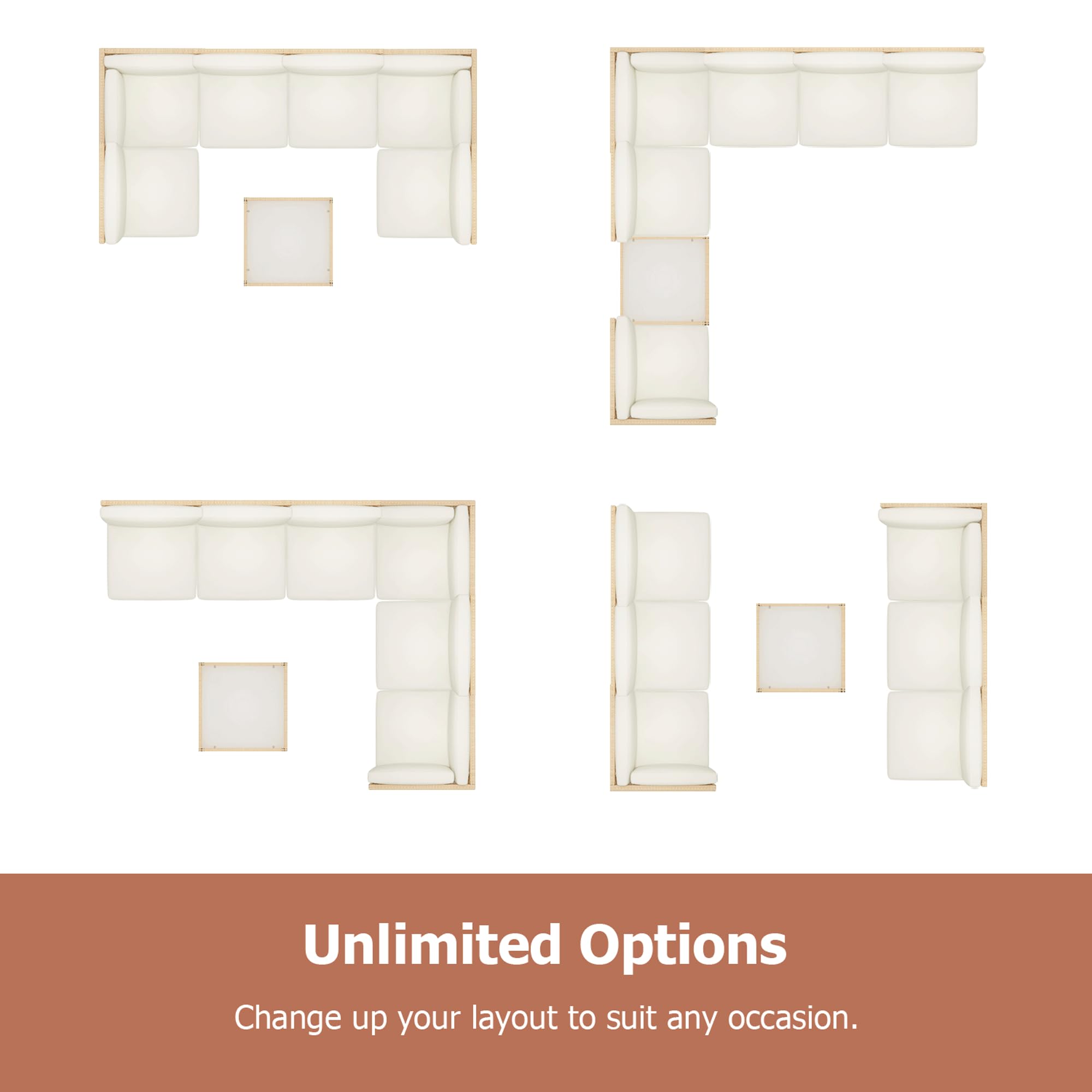 7-Piece Wicker Outdoor Sectional Sofa Set with Glass Coffee Table