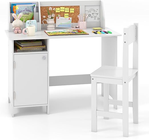 Kids Desk and Chair Set with Storage Hutch