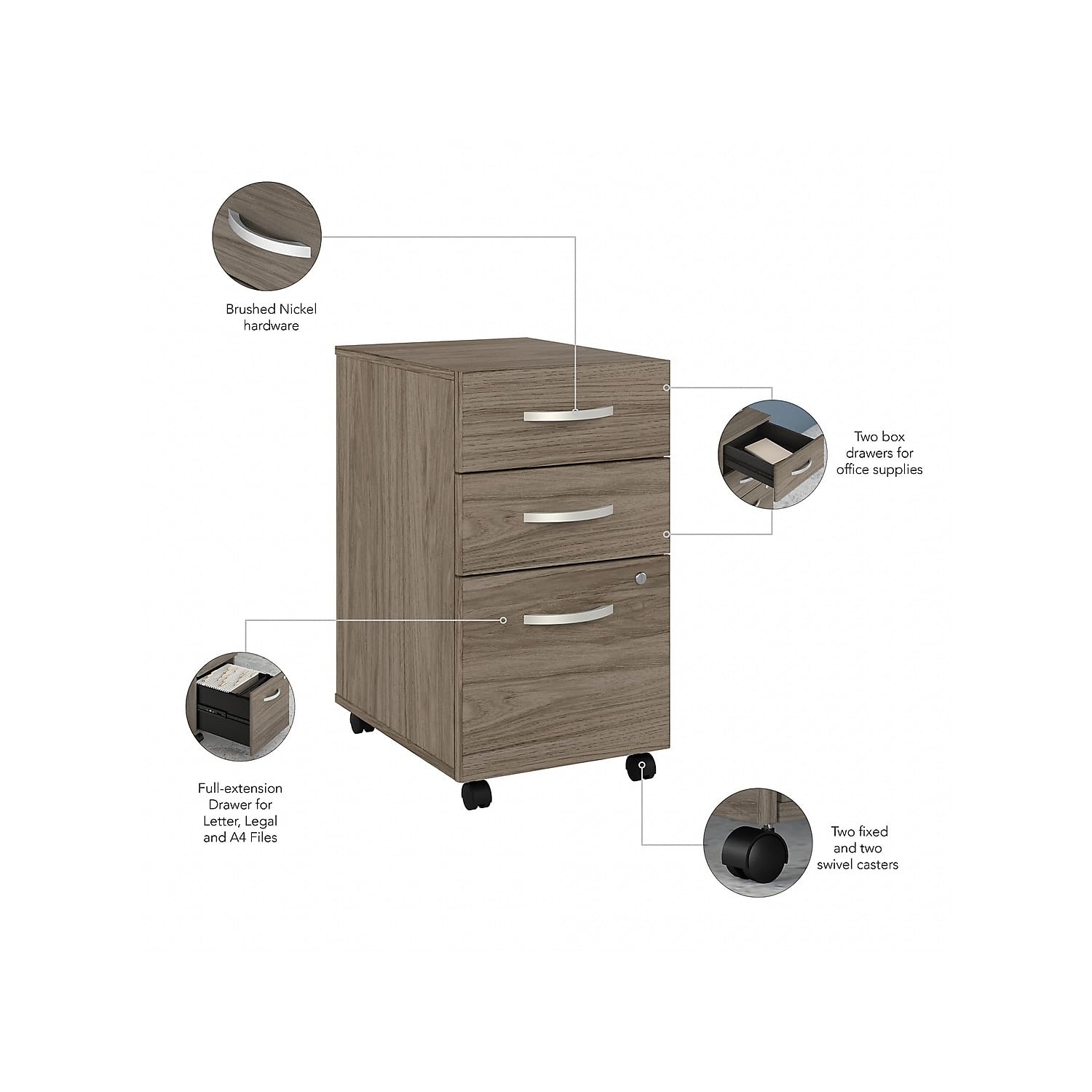 3 Drawer Mobile File Cabinet with Lock