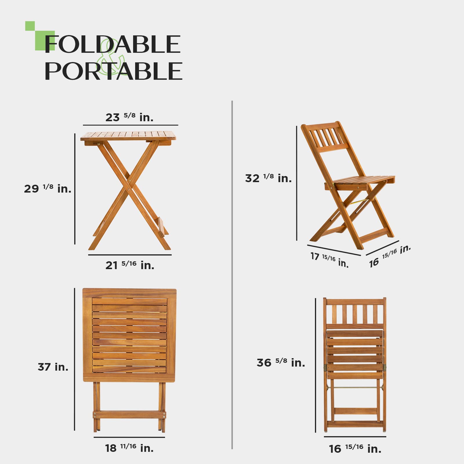 Heavy Duty 400lbs Patio Bistro Set 3 Piece Outdoor Folding