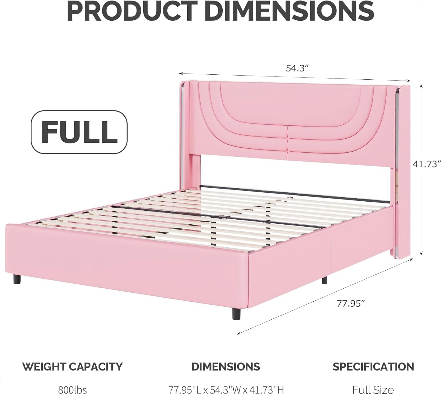 Full Size LED Bed Frame with Upholstered Wingback Headboard