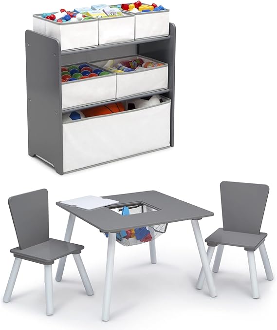 4-Piece Toddler Playroom Set with Table, Chairs & Toy Organizer