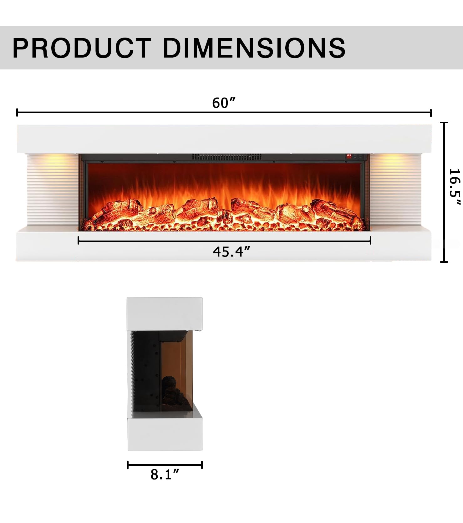 60" 3-Sided Wall Mount Electric Fireplace
