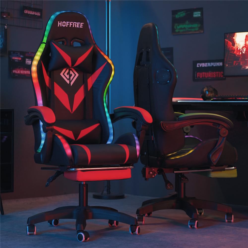 Gaming Chair with RGB Lights Speakers Massage