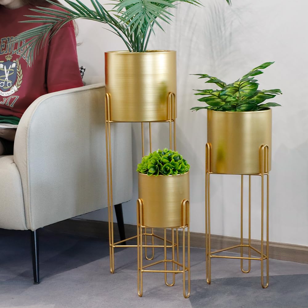 Set of 3 Large Metal Planters with Stand