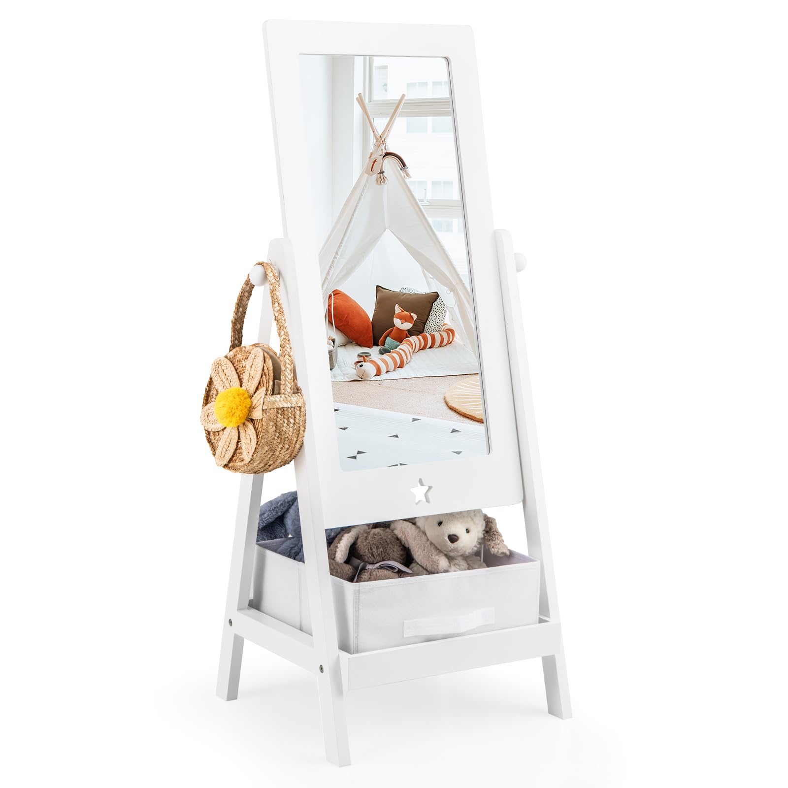 Kids Standing Mirror with Storage