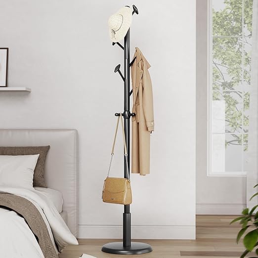 Solid Wood Freestanding Coat Rack with 10 Hooks
