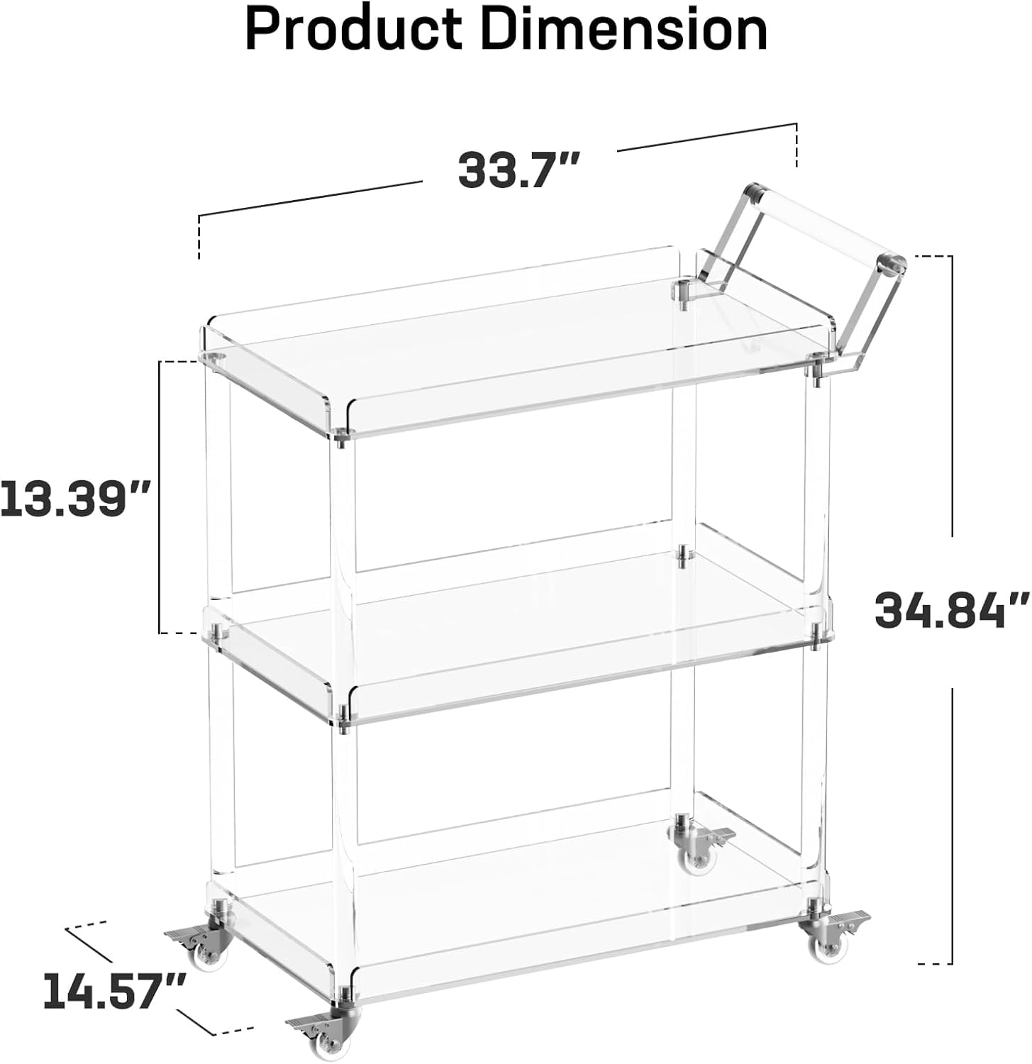 3-Tier Acrylic Bar Cart with Wheels
