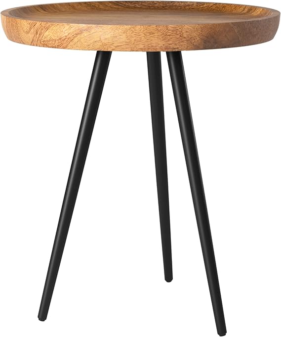 Round Side Table - Walnut Mango Wood with Metal Legs