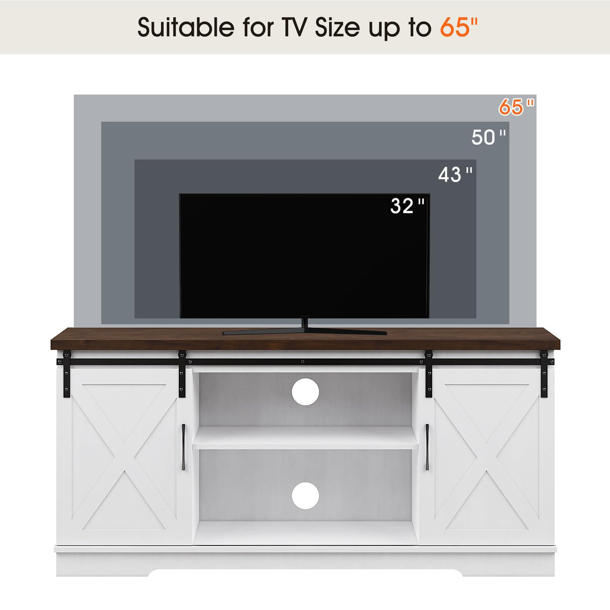 Farmhouse TV Stand with Sliding Barn Doors for TVs up to 65"