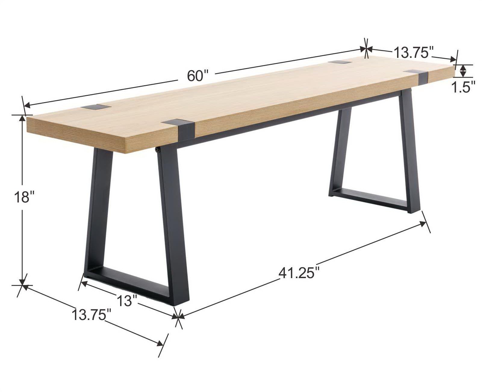 60" Wooden Dining Bench with Metal Legs