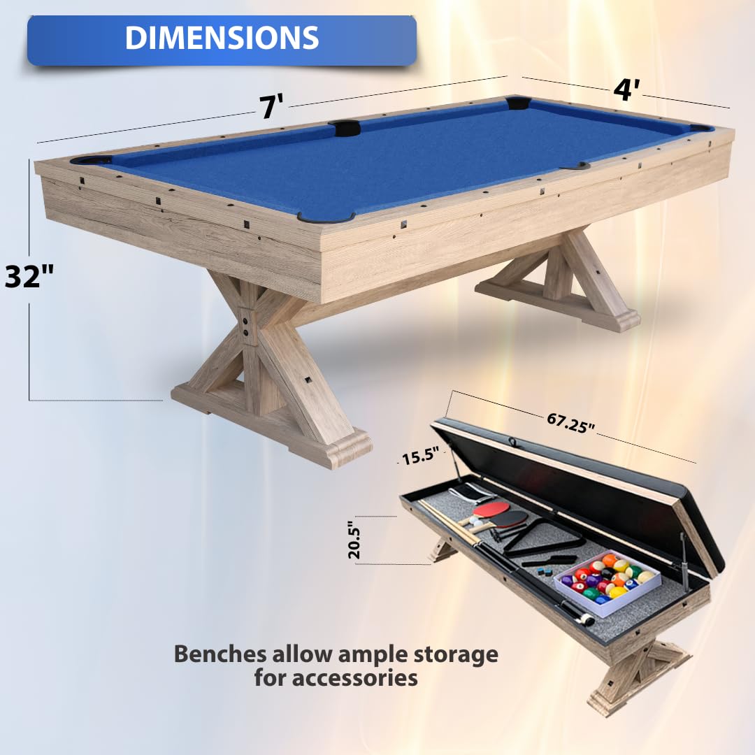 7' 3-in-1 Multi Game Pool Table with Dining Top