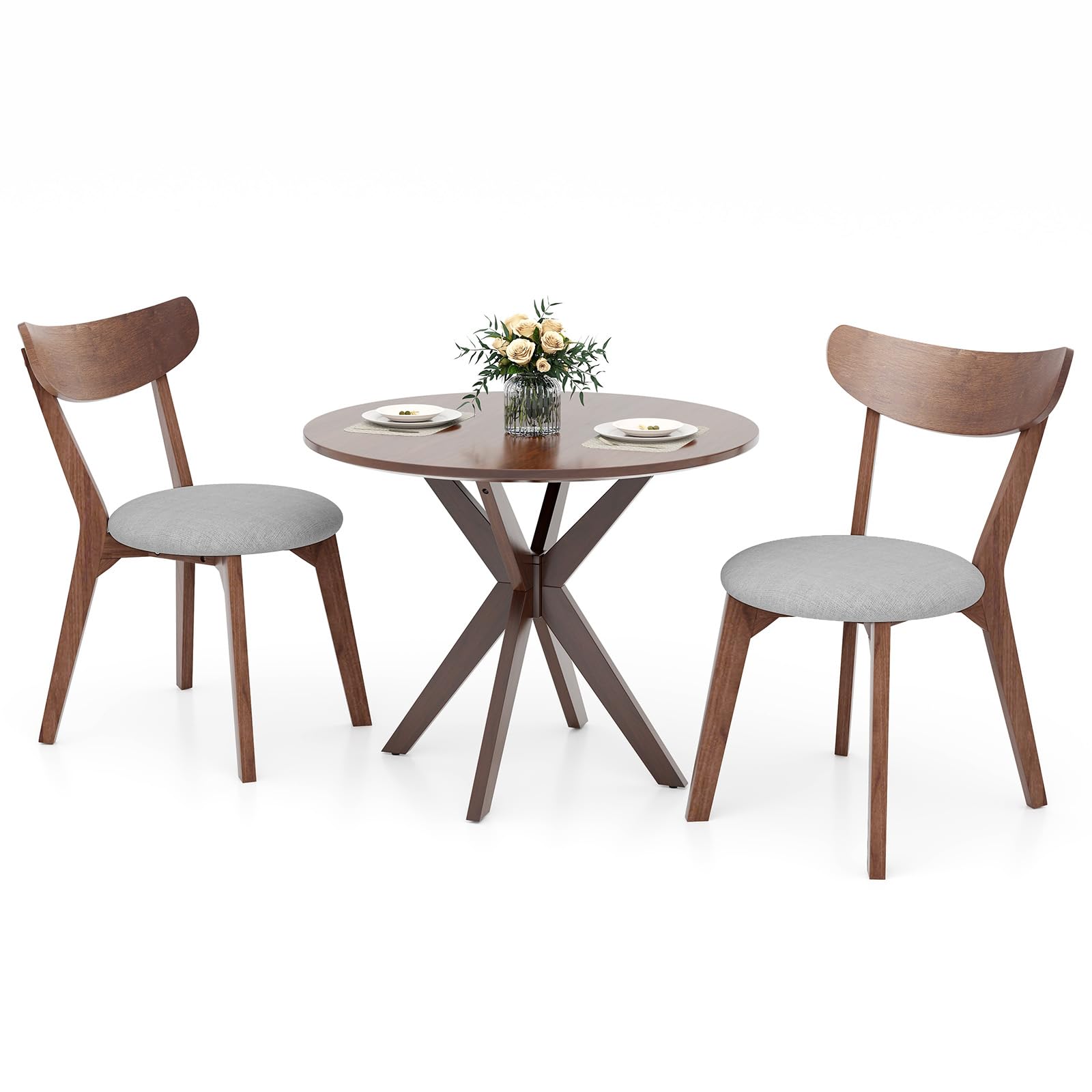 Round Dining Table Set for 2 with Cushioned Chairs
