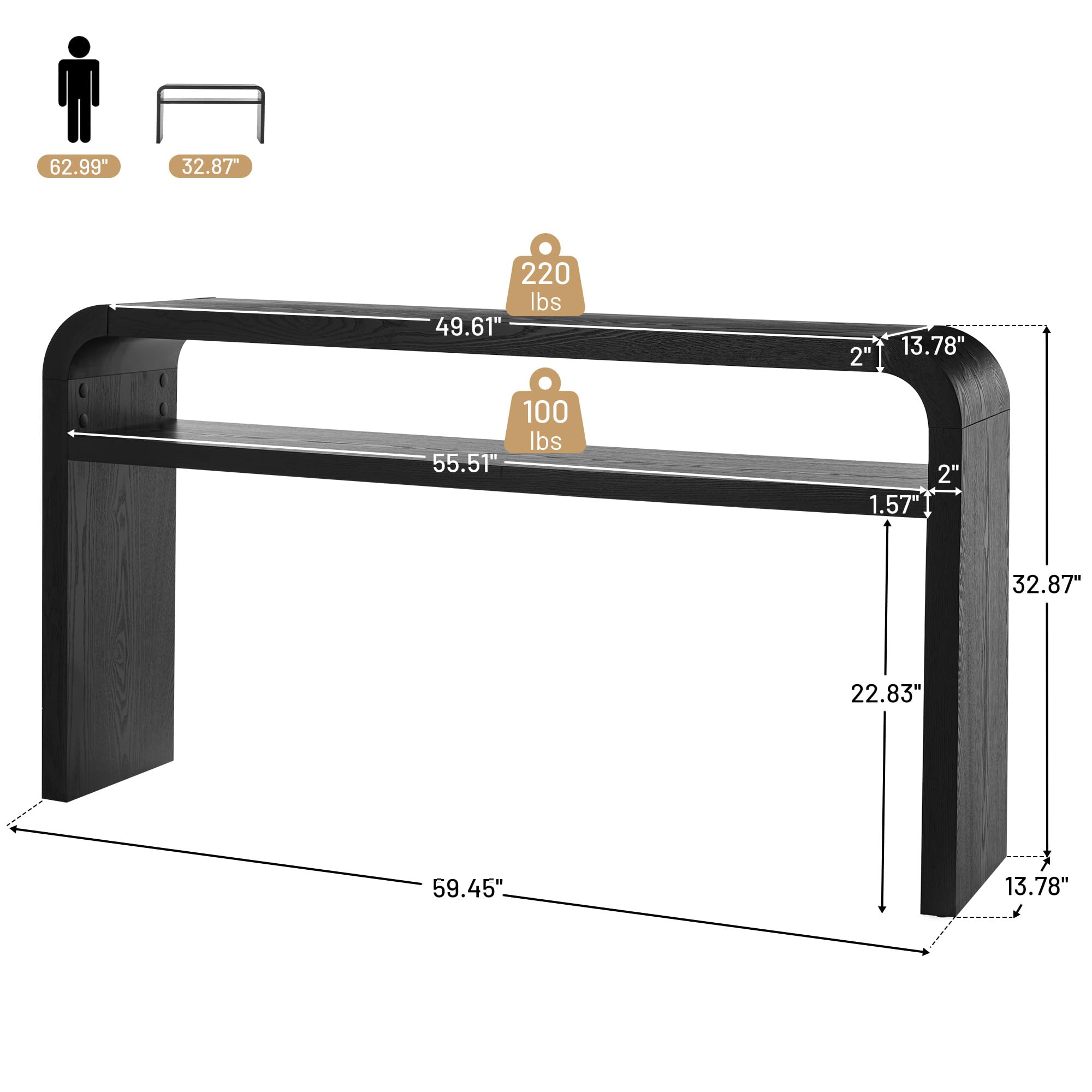 59-Inch Long Entryway Console Table with Storage Shelves