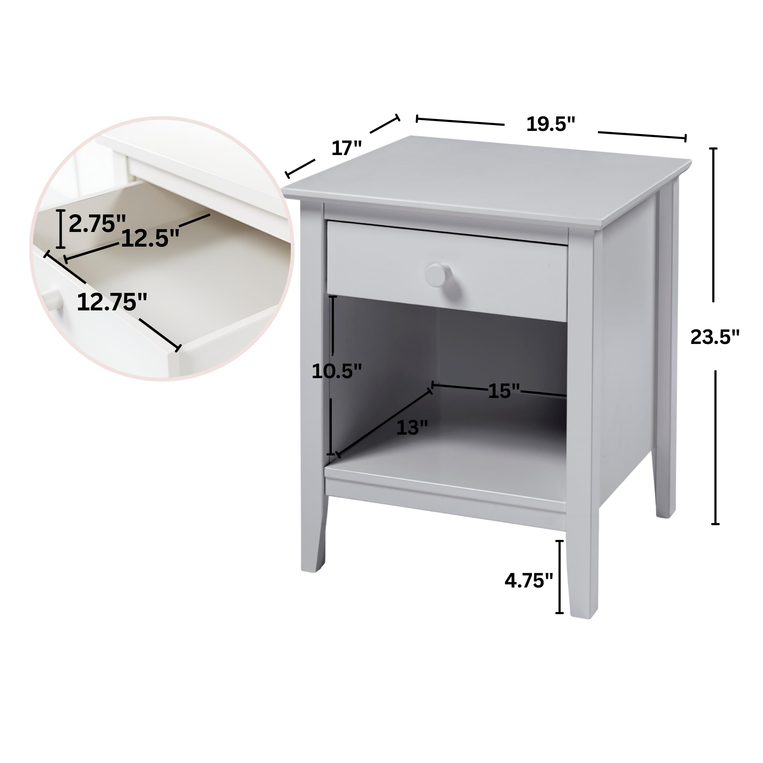 Wooden Nightstand with Drawer and Storage