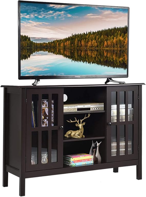 White TV Stand Entertainment Center with Storage Cabinets