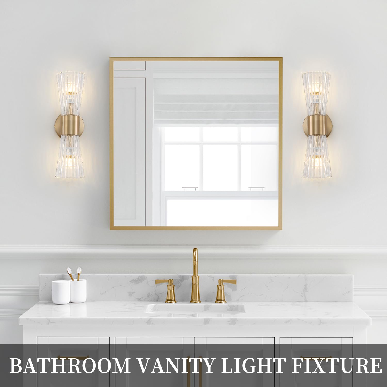 Mid-Century Modern Gold Wall Sconce with Glass Shade