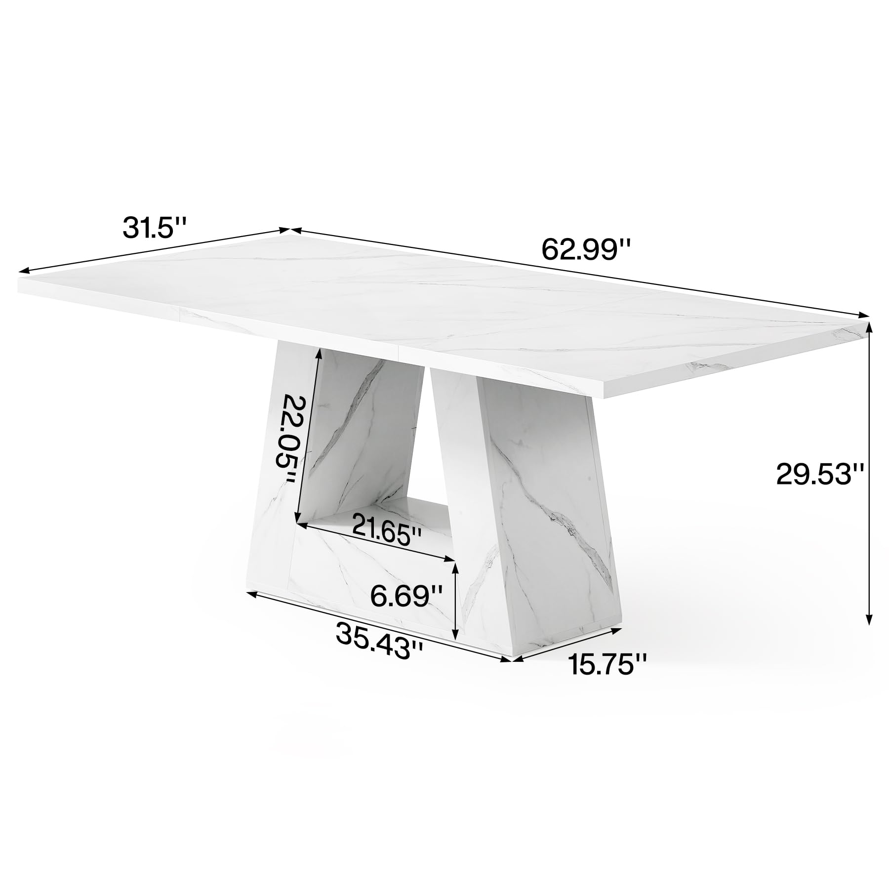 63 Inch Dining Table with Triangle Pedestal Base